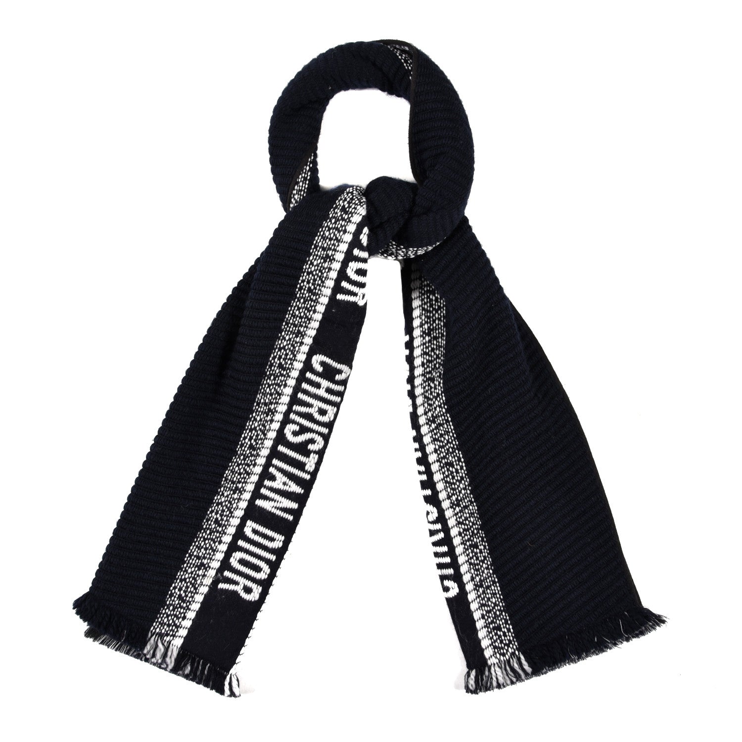 Christian Dior Cashmere Oblique Fringed Scarf Black 1 of 4