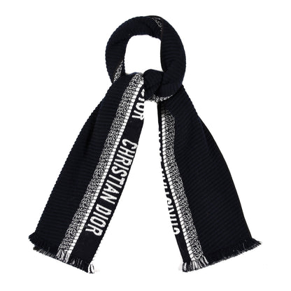 Christian Dior Cashmere Oblique Fringed Scarf Black 1 of 4