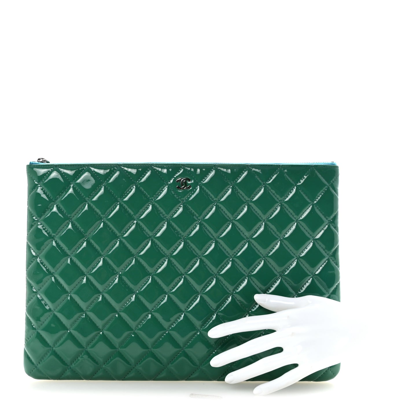 Patent Calfskin Quilted Large Cosmetic Case Blue