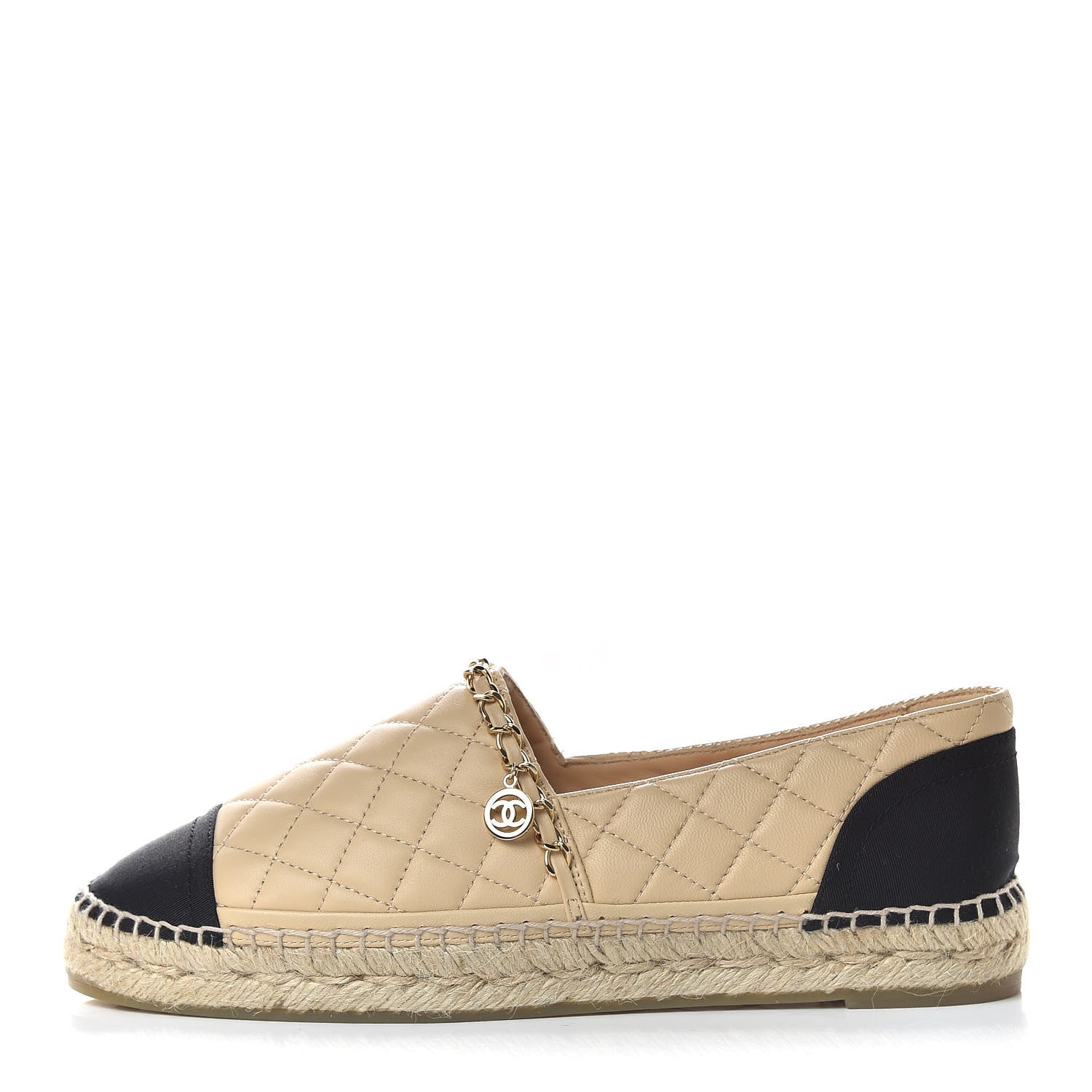 Chanel Lambskin Grosgrain Chain Quilted CC Espadrilles 40 Beige Black 1 of 9