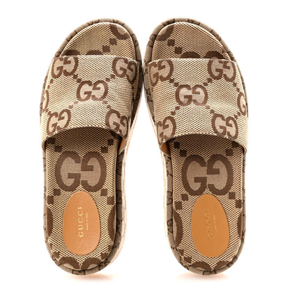 Gucci Monogram Maxi GG Angelina Platform 55mm Slide Sandals 39 Camel Ebony 2 of 9