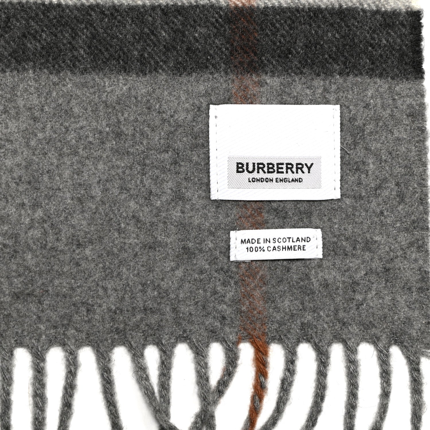 Burberry Cashmere Classic Check Fringe Scarf Grey 5 of 5