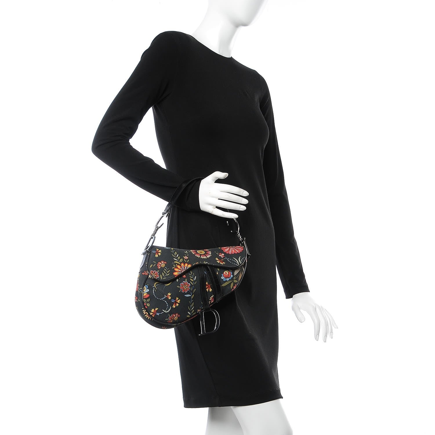 Christian Dior Canvas Floral Saddle Bag Black 2 of 13