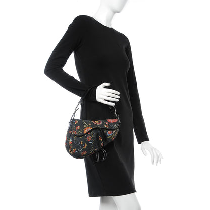 Christian Dior Canvas Floral Saddle Bag Black 2 of 13