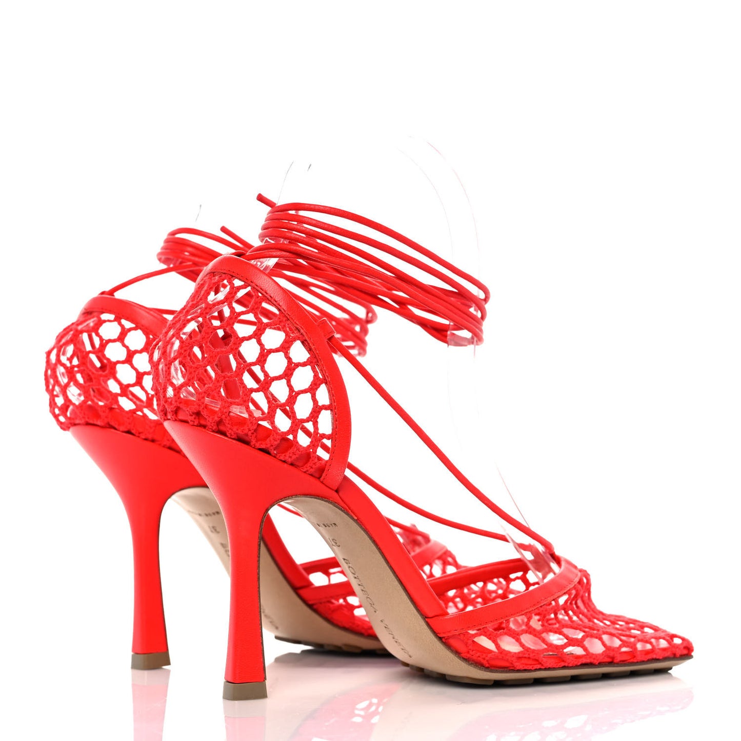 Mesh Nappa Stretch Ankle Tie Sandals 37 Tomato