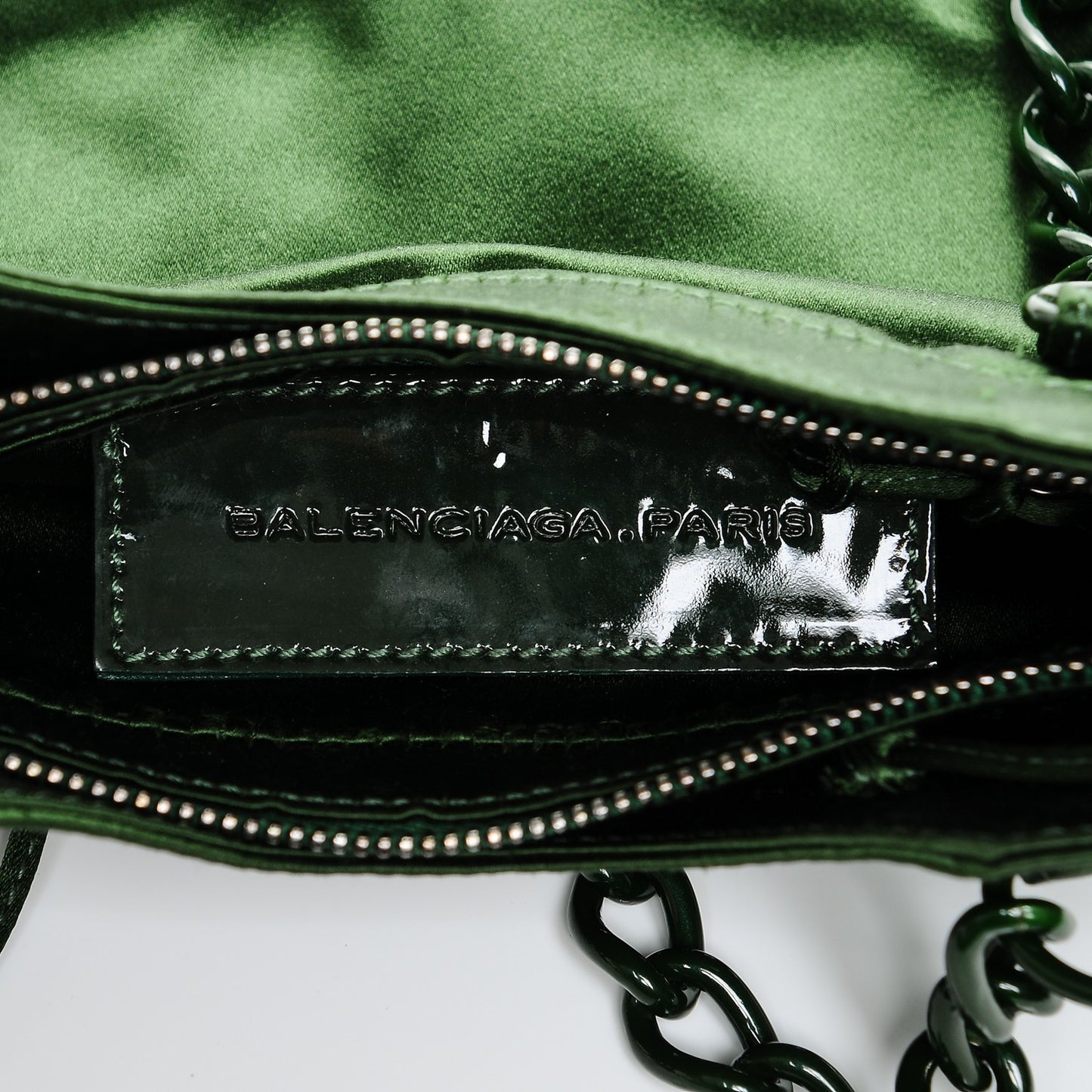 Satin Enamel Classique Chain Shoulder Bag Green