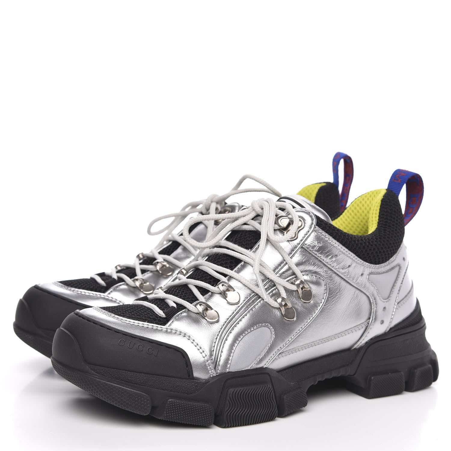 Gucci X SEGA Metallic Calfskin Mesh Womens Flashtrek Sneakers 40 Silver Black 3 of 8
