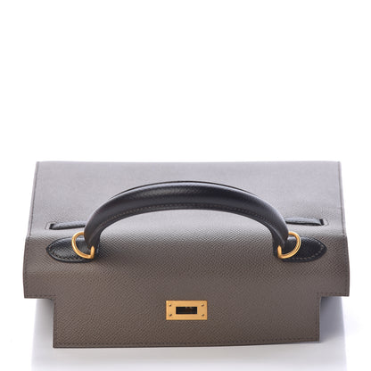 Hermes Epsom Bi Color Horseshoe Kelly Sellier 25 Etain Black 19 of 40