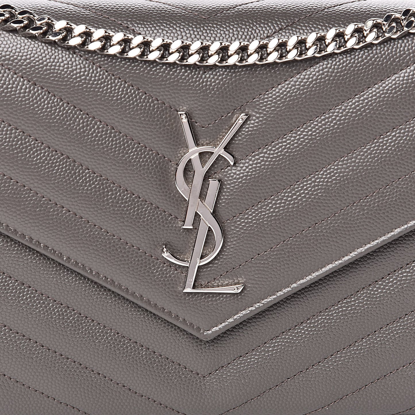 Grain De Poudre Matelasse Chevron Monogram Chain Wallet Fog