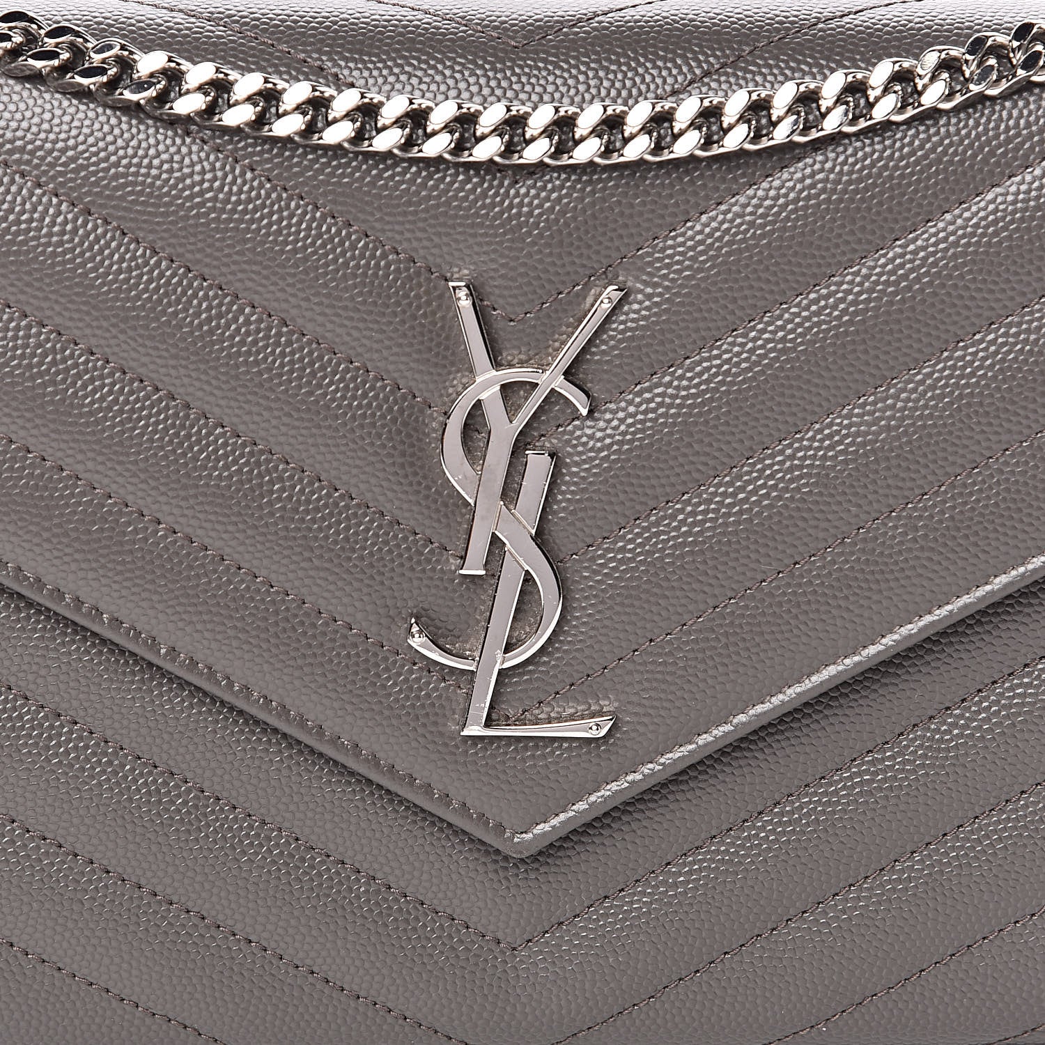 Saint Laurent Grain De Poudre Matelasse Chevron Monogram Chain Wallet Fog 11 of 12