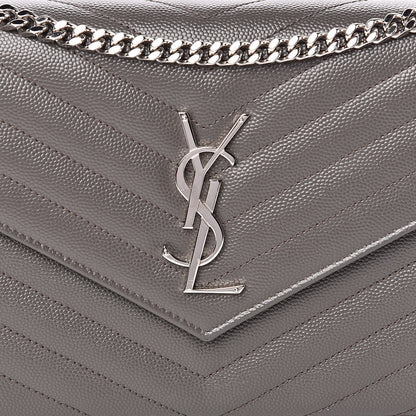 Saint Laurent Grain De Poudre Matelasse Chevron Monogram Chain Wallet Fog 11 of 12