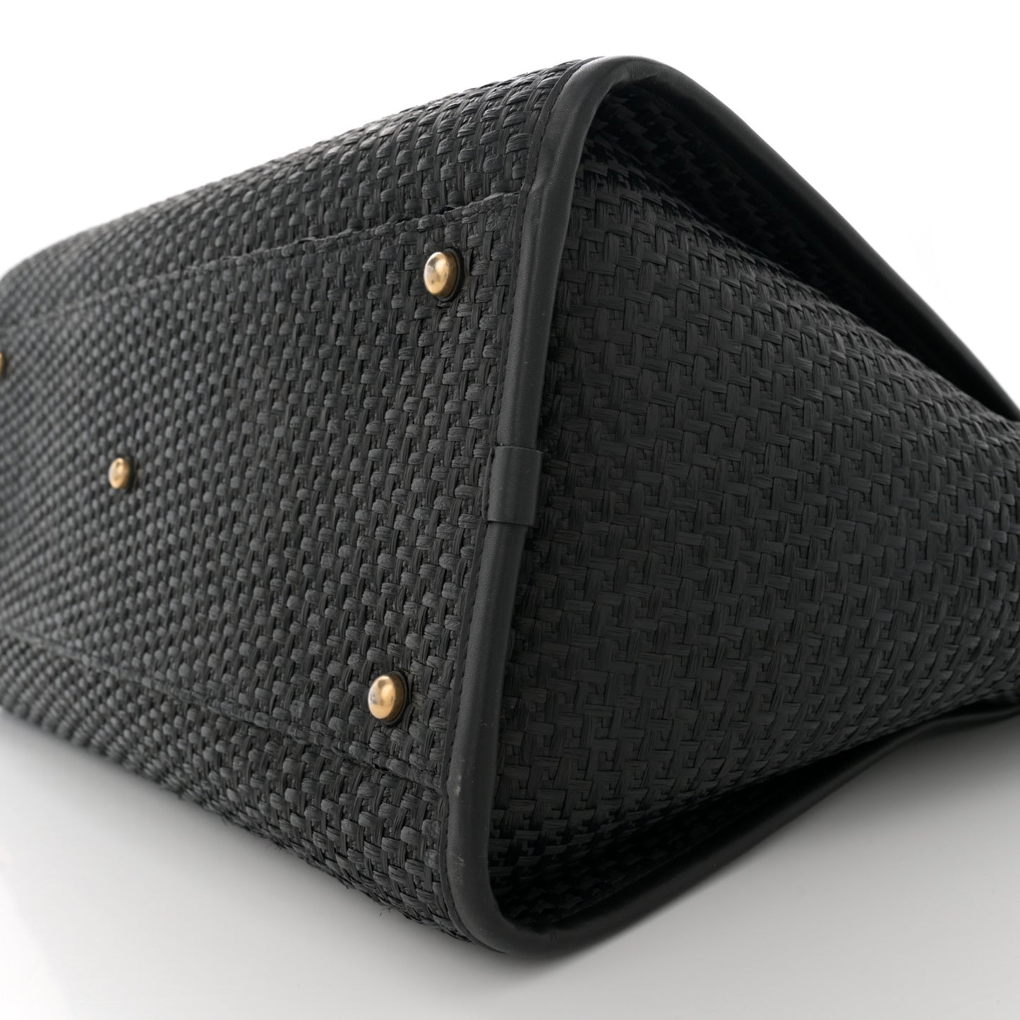 Straw Raffia Calfskin Chain Medium Deauville Black