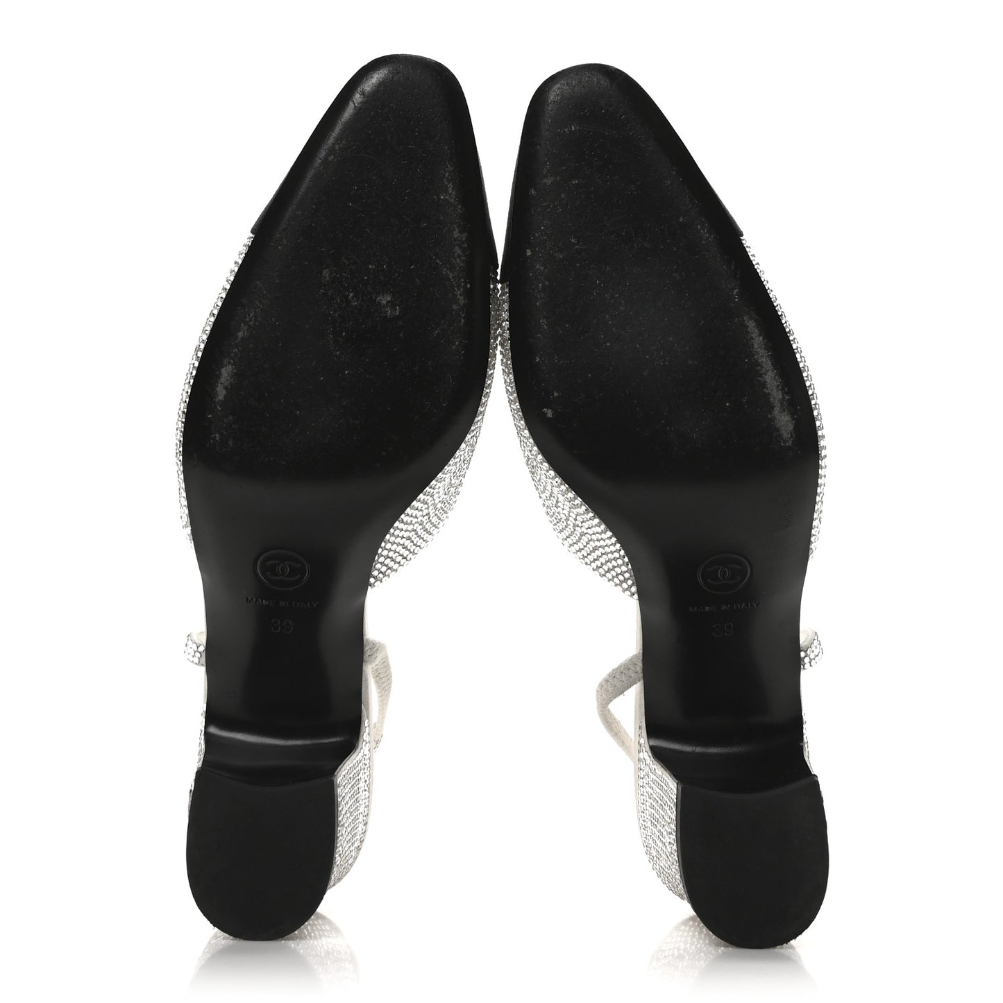 Strass Grosgrain Cap Toe CC Slingback Pumps 39 Silver Black