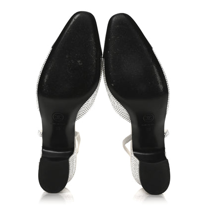 Chanel Strass Grosgrain Cap Toe CC Slingback Pumps 39 Silver Black 6 of 9