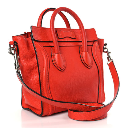 Celine Drummed Calfskin Nano Luggage Vermillion 3 of 8
