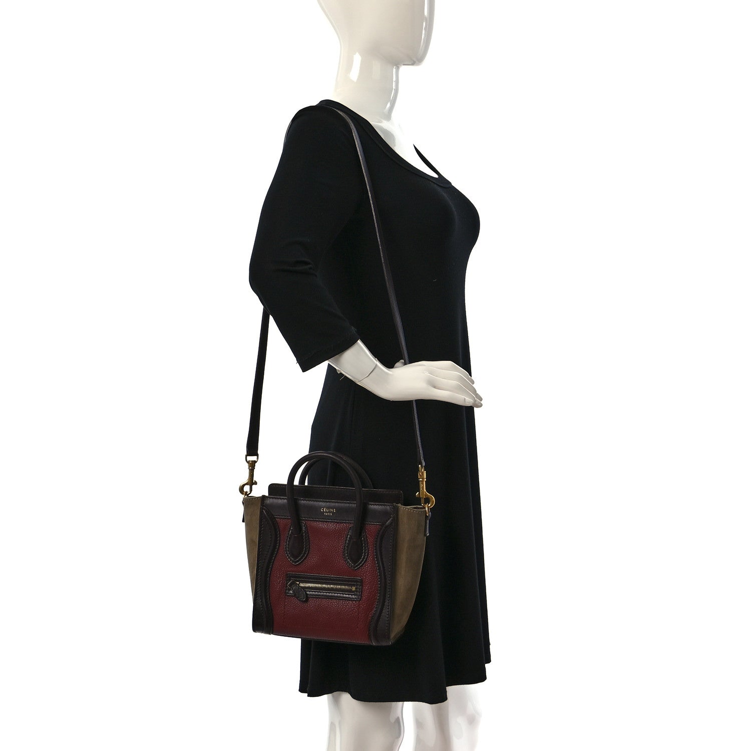 Celine Calfskin Suede Nano Tri-Color Luggage Burgundy 2 of 11