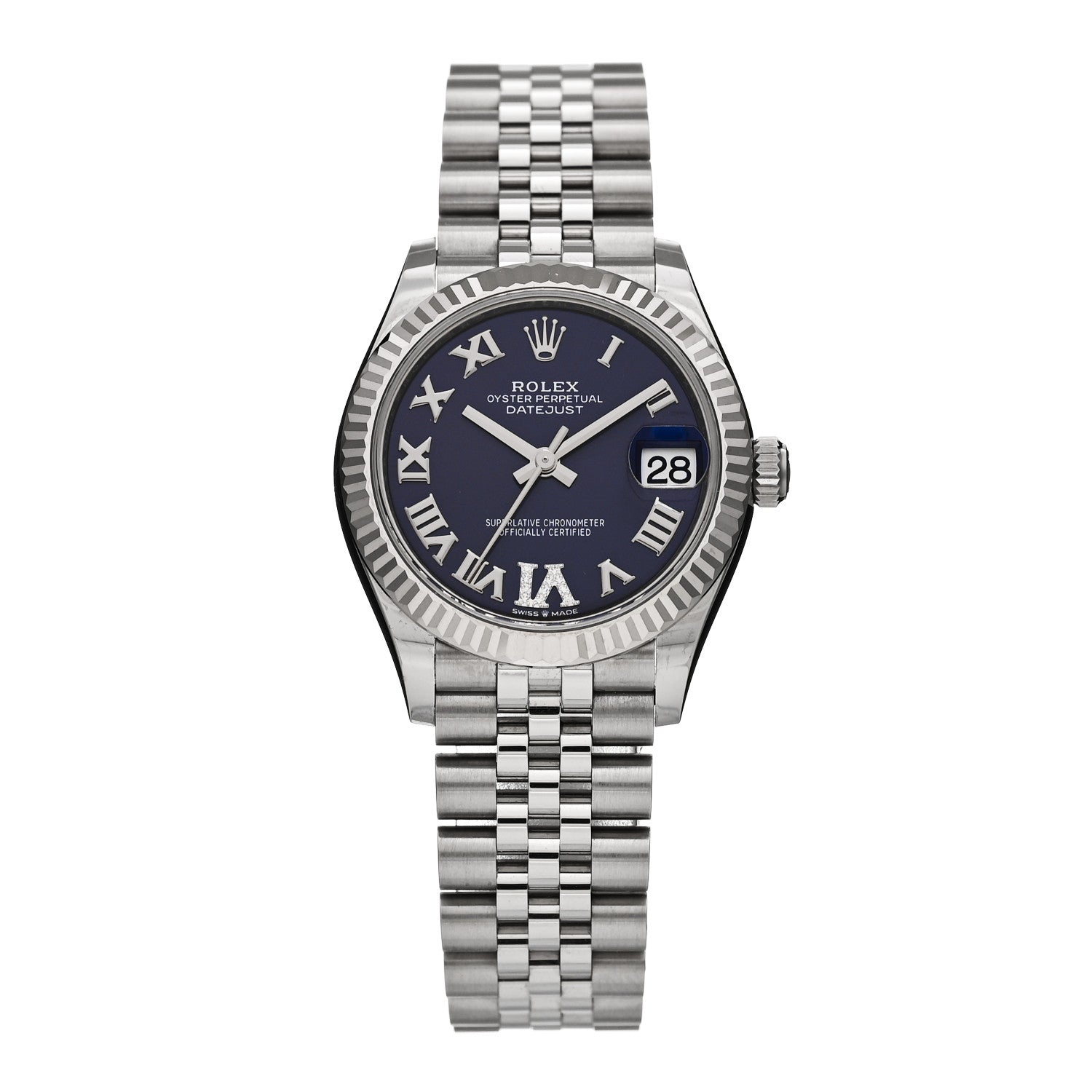 Rolex Stainless Steel 18K White Gold Diamond 31mm Oyster Perpetual Datejust Watch Aubergine Roman 278274 1 of 5