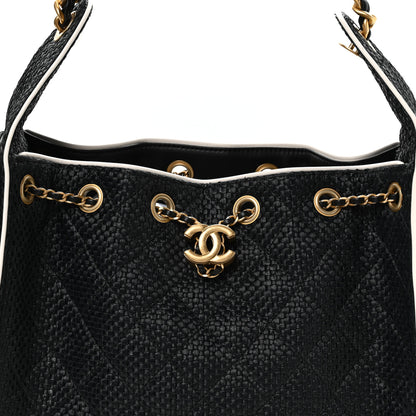 Chanel Braided Raffia Calfskin Small Chanel 25 Handbag Black White 8 of 11