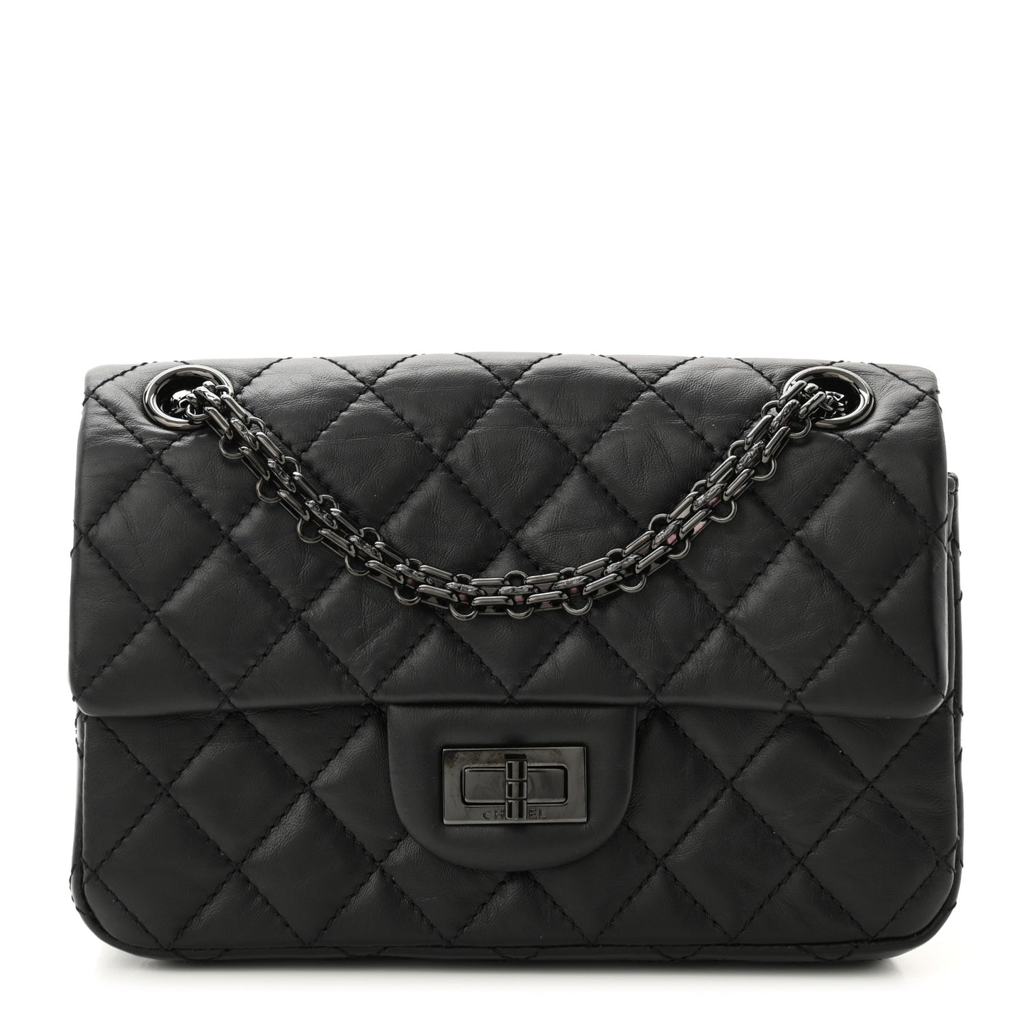 Aged Calfskin Quilted 2.55 Reissue Mini Flap So Black