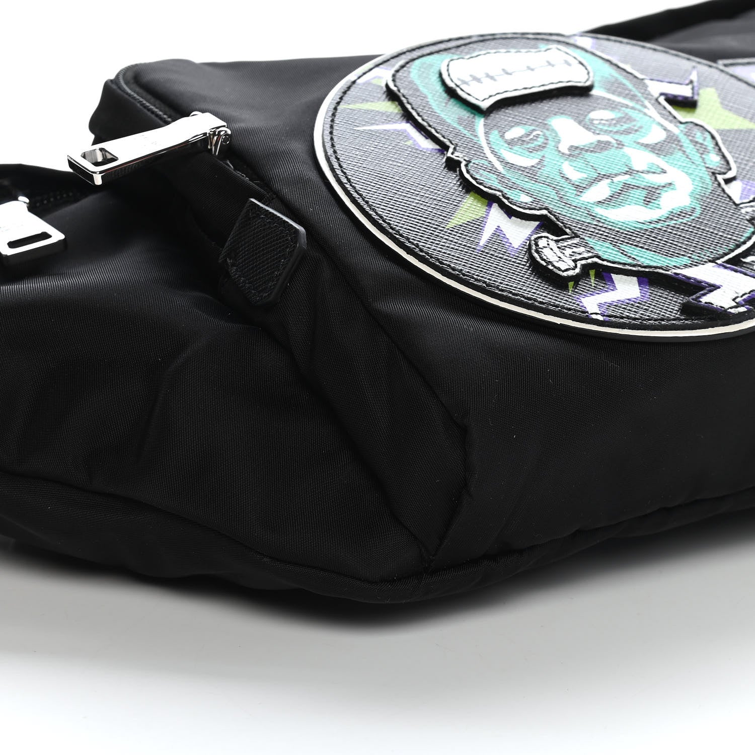 Prada X UNIVERSAL STUDIOS Tessuto Nylon Montagna Frankenstein Print Multi Zip Belt Bag Black Menta 9 of 9