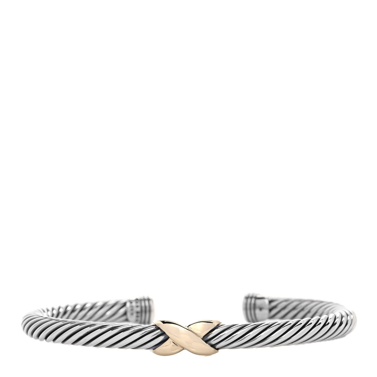 David Yurman Sterling Silver 14K Yellow Gold 5mm X Station Cable Bracelet 1 of 5