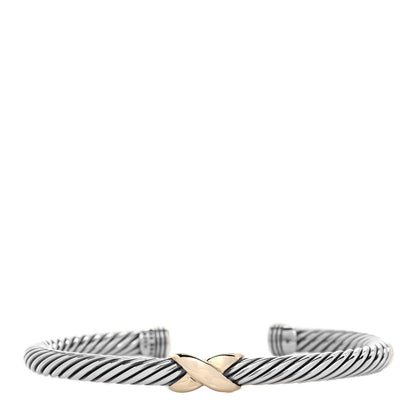 David Yurman Sterling Silver 14K Yellow Gold 5mm X Station Cable Bracelet 1 of 5