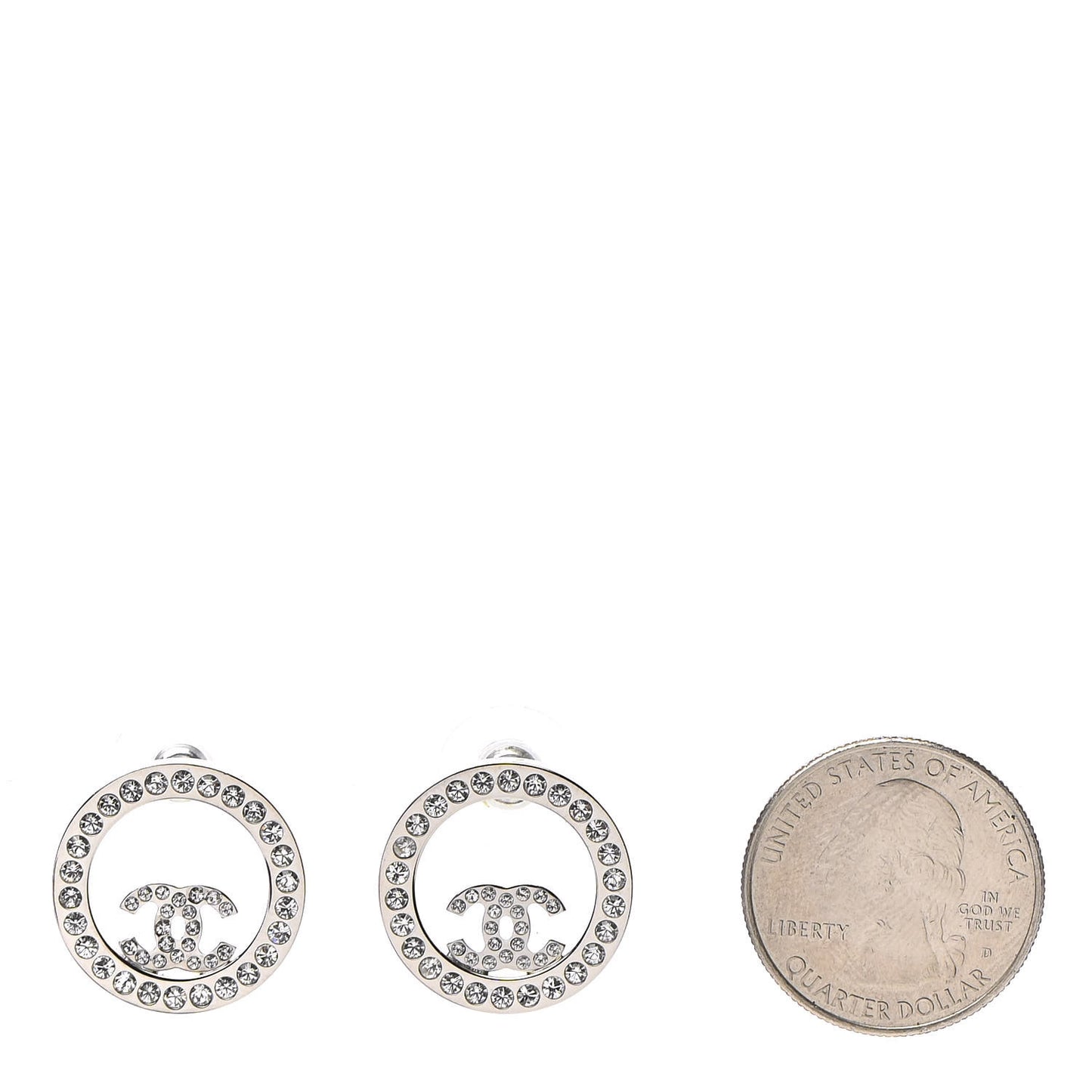 Crystal CC Round Earrings Silver