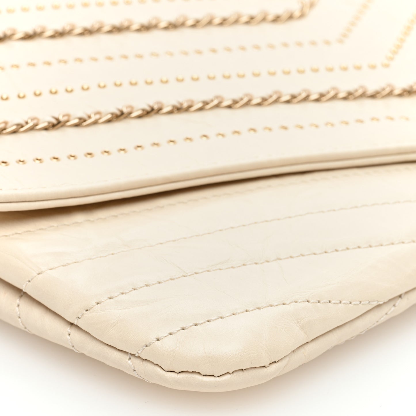 Crumpled Calfskin Chevron Envelope Clutch Ivory