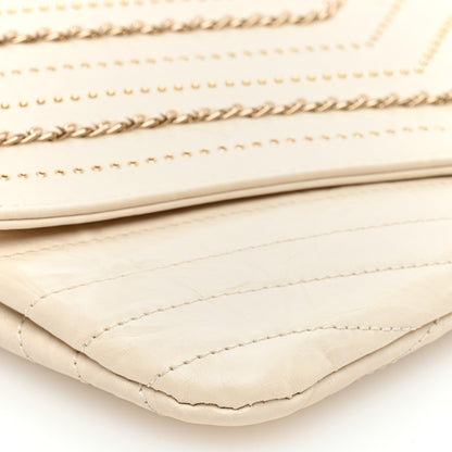 Chanel Crumpled Calfskin Chevron Envelope Clutch Ivory 10 of 11