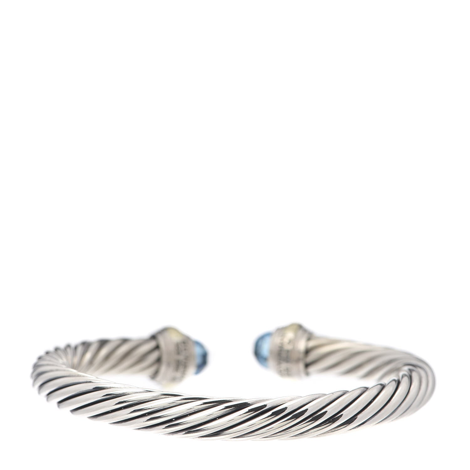 David Yurman Sterling Silver 14K Yellow Gold Blue Topaz 7mm Cable Classics Bracelet 3 of 5