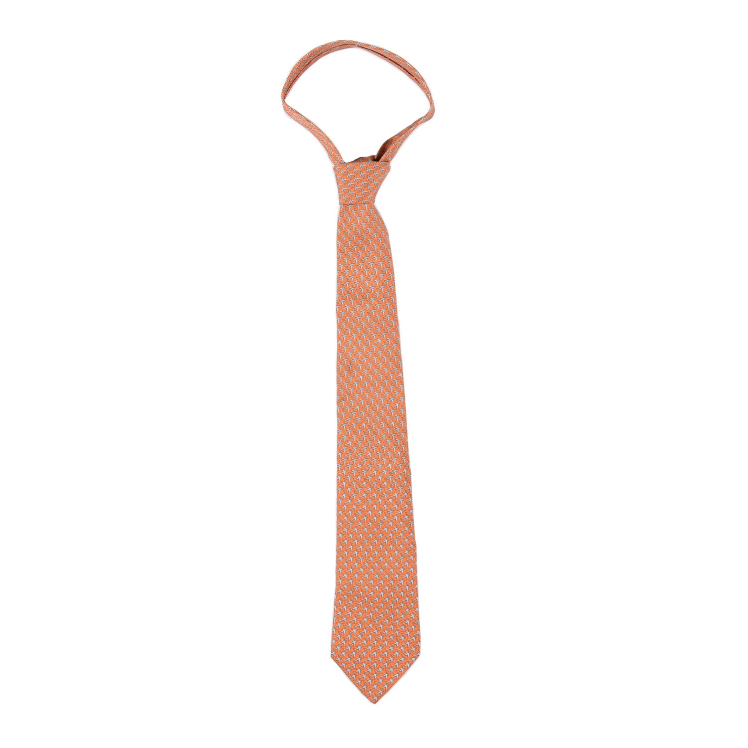 Hermes Silk Printed Mens Neck Tie Orange 1 of 5