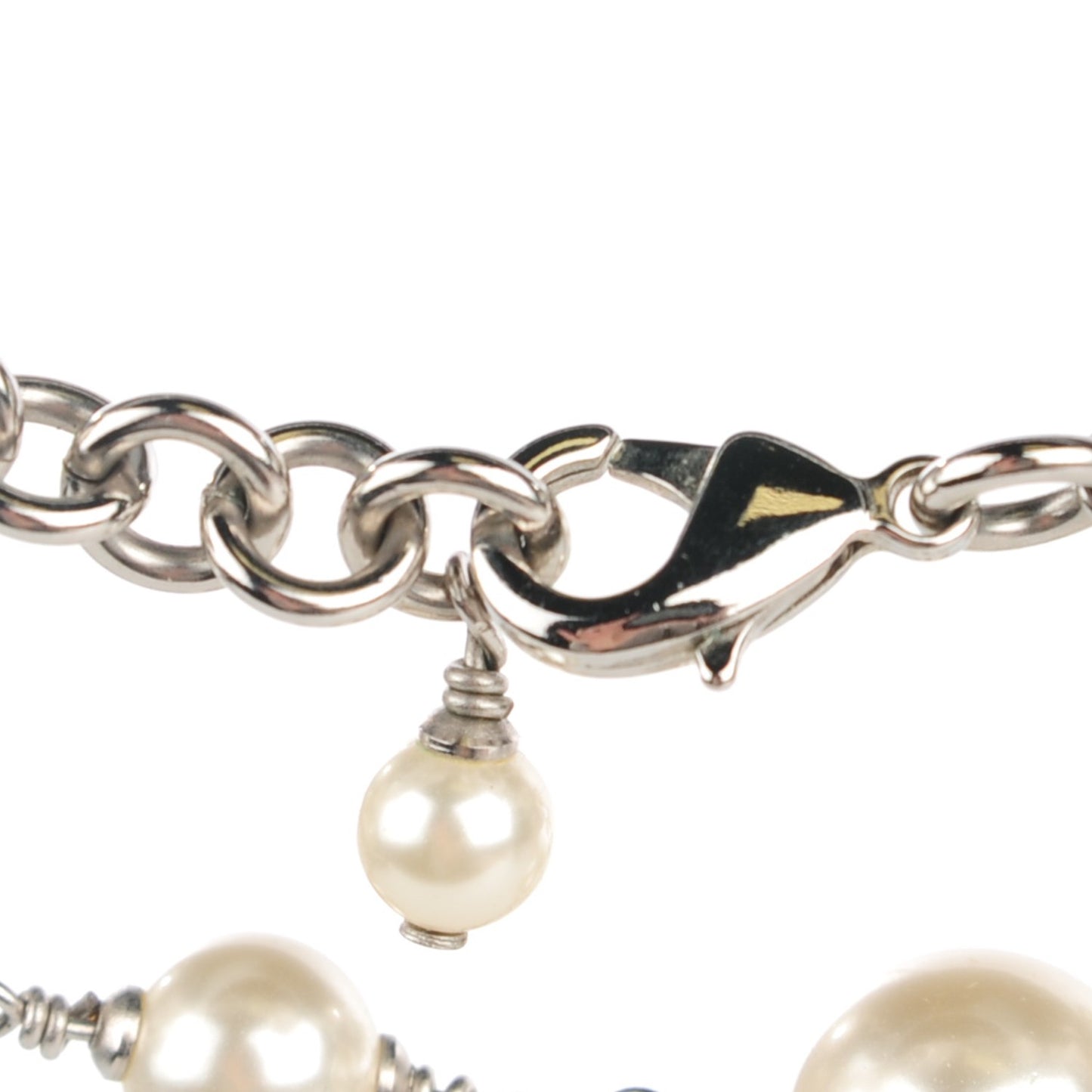 Crystal Pearl CC Long Necklace Silver