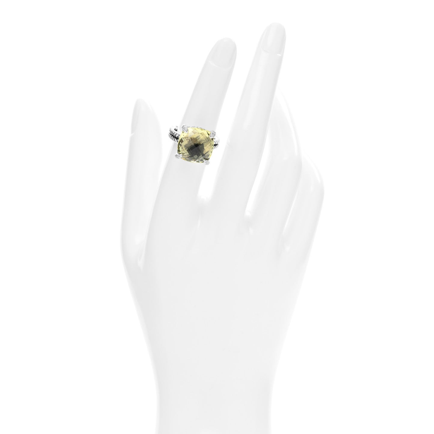 Sterling Silver Diamond Lemon Citrine 14mm Chatelaine Ring 52 6