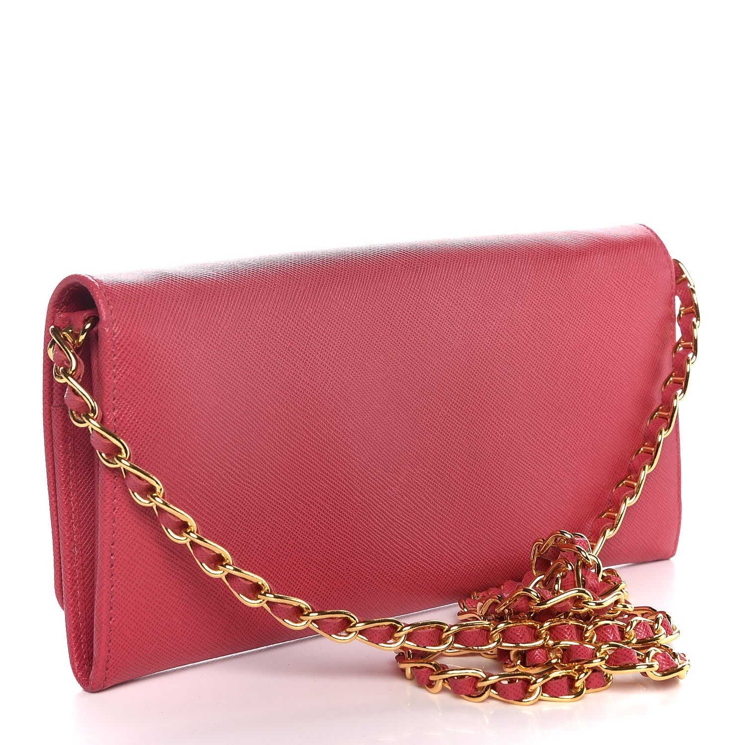 Prada Saffiano Metal Oro Chain Wallet Peonia 3 of 8