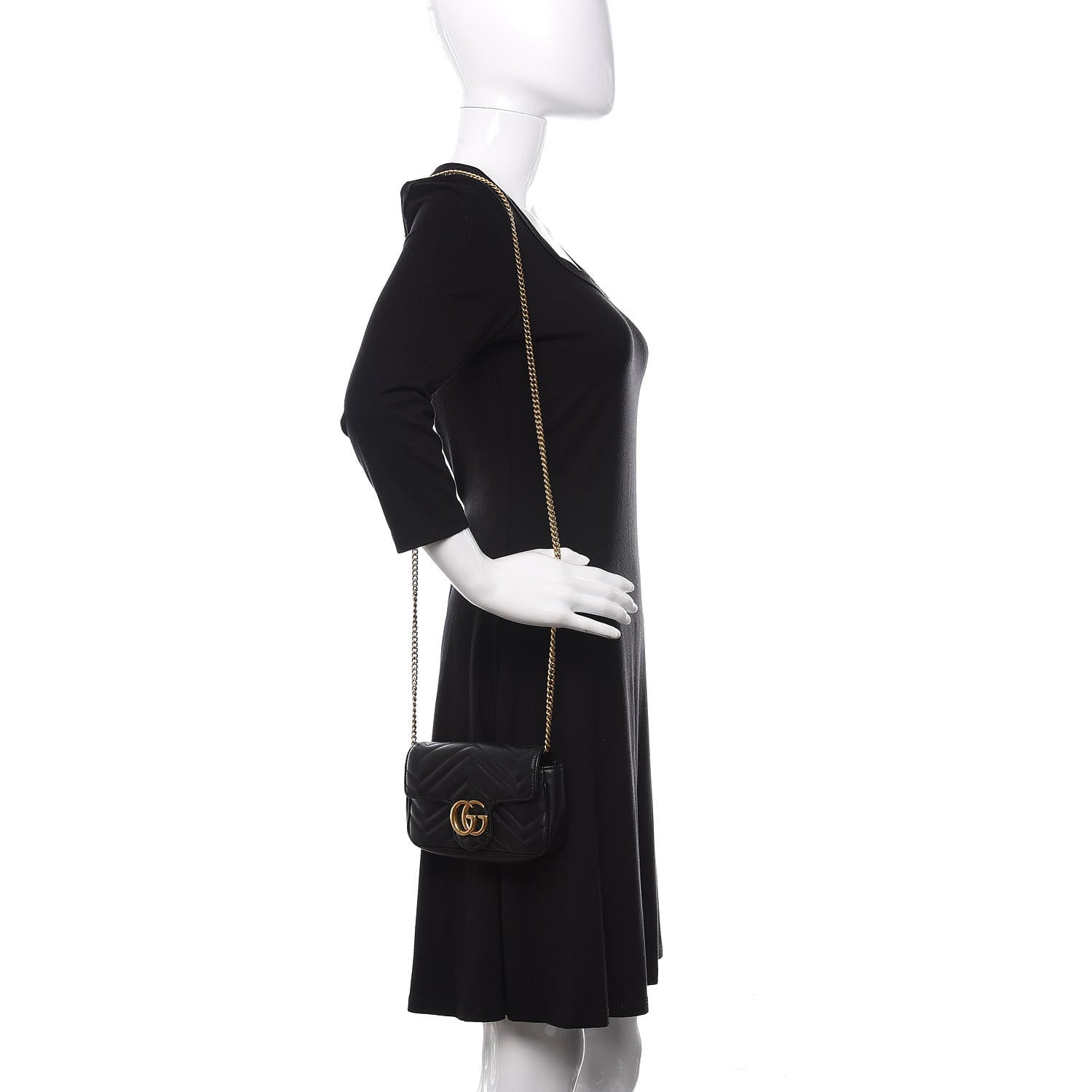 Gucci Calfskin Matelasse Super Mini GG Marmont Shoulder Bag Black 2 of 12