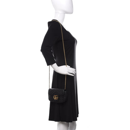 Gucci Calfskin Matelasse Super Mini GG Marmont Shoulder Bag Black 2 of 12