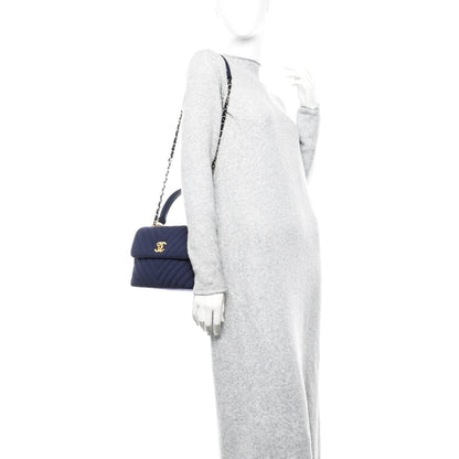 Chanel Jersey Chevron Quilted Small Trendy CC Dual Handle Flap Bag Navy Blue 2 of 11