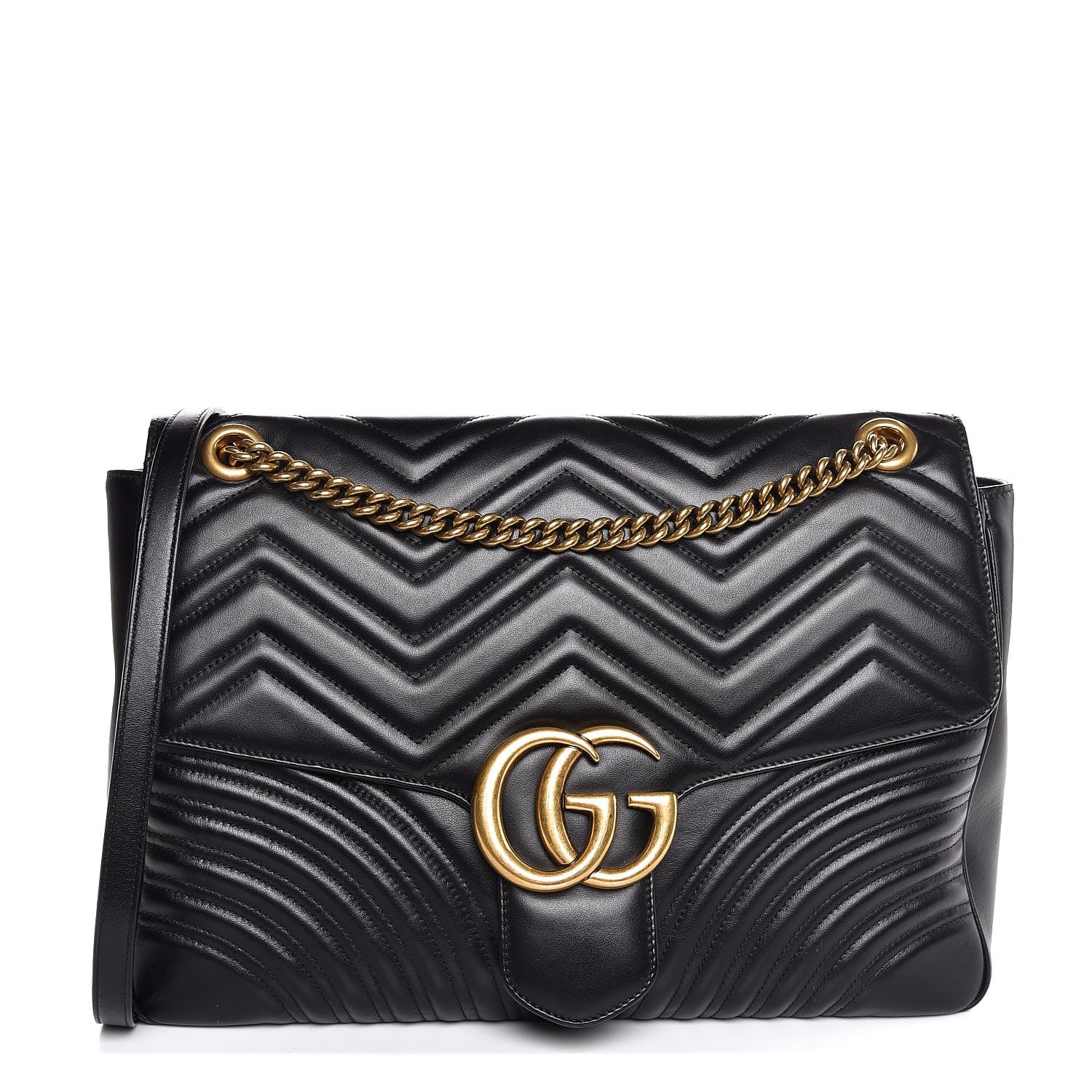 Gucci Calfskin Matelasse Large GG Marmont Shoulder Bag Black 1 of 7