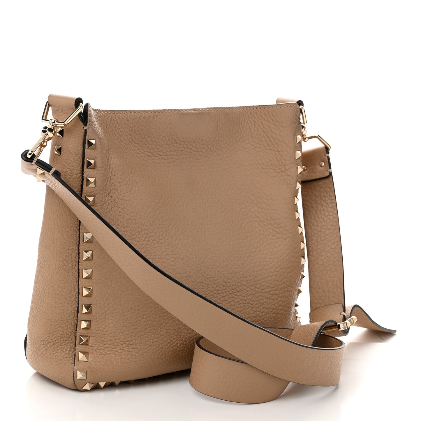 Pebbled Calfskin Small Rockstud Flip-Lock Messenger Bag Beige
