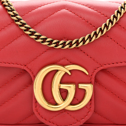 Gucci Calfskin Matelasse Super Mini GG Marmont Shoulder Bag Hibiscus Red 8 of 10