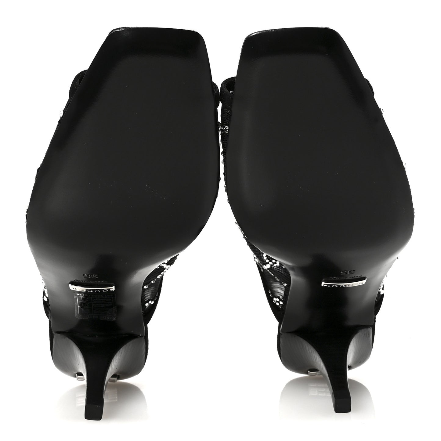 Tela Retino Kid Scamosciato Crystal GG Monogram Square G 95mm Slide Sandals 35 Black