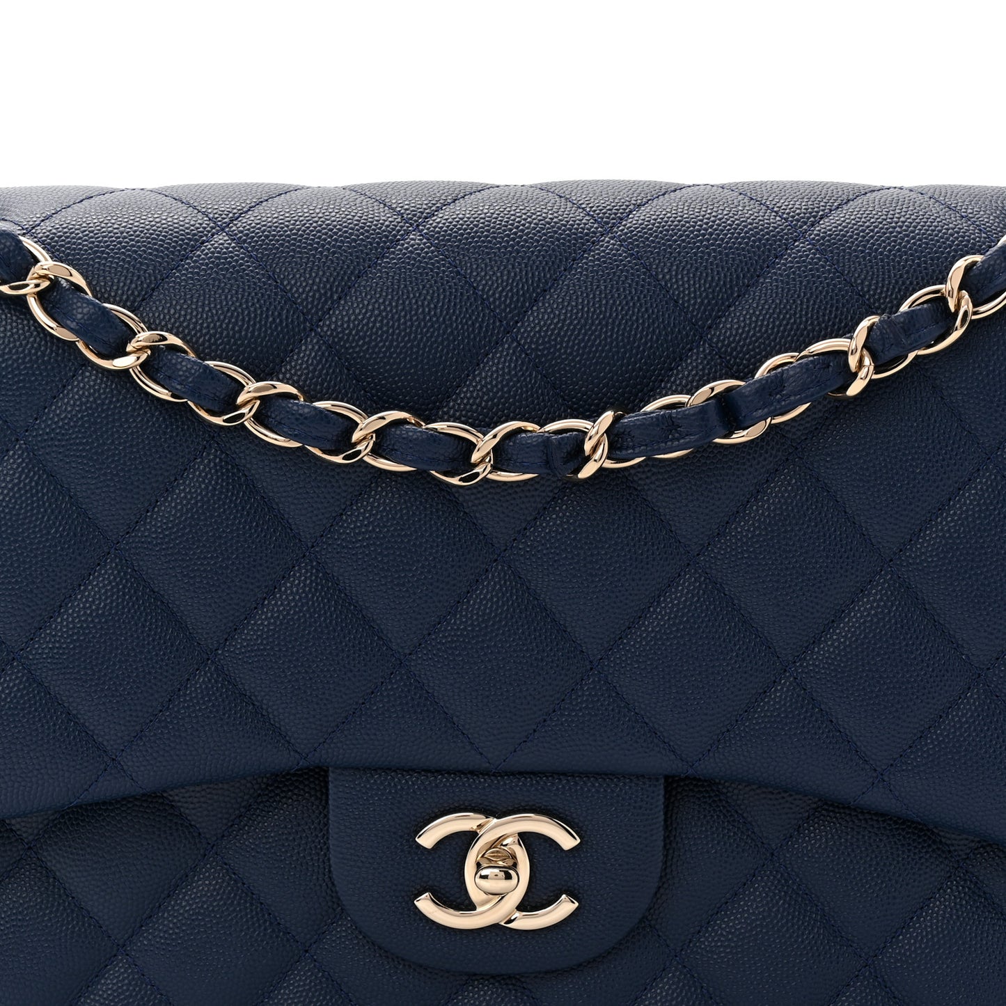 Caviar Quilted Jumbo Double Flap Navy Blue