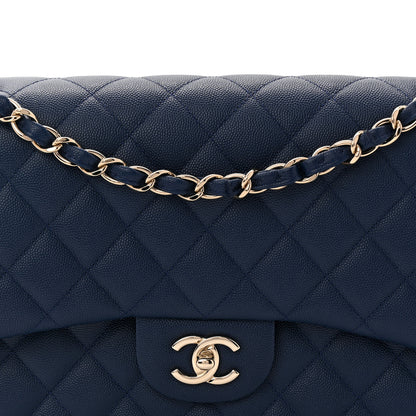 Chanel Caviar Quilted Jumbo Double Flap Navy Blue 8 of 11