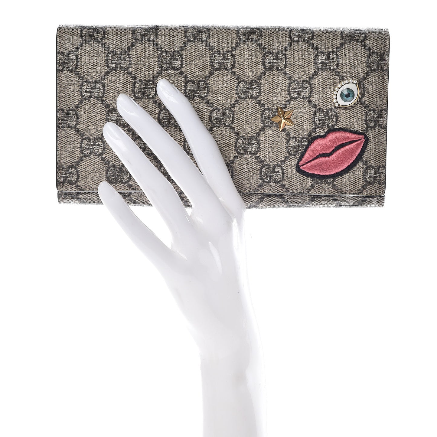 GG Supreme Monogram Embroidered Face Continental Wallet Pink