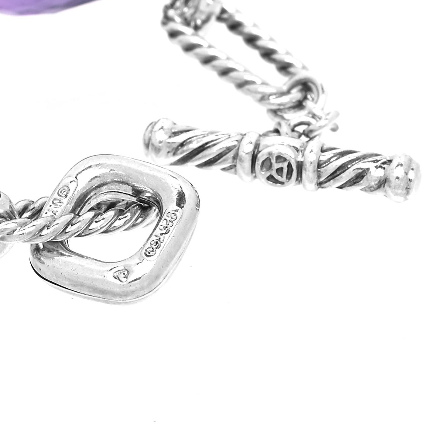 Sterling Silver 18K Yellow Gold Amethyst Figaro Bracelet