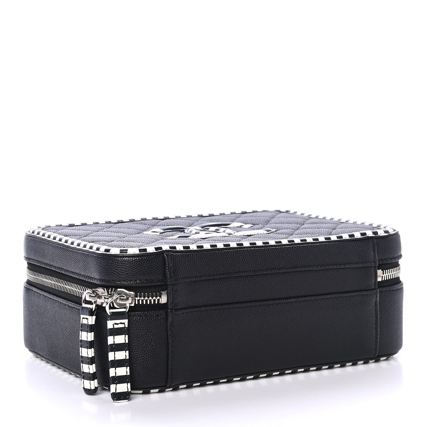 Caviar Quilted Striped Medium CC Filigree Vanity Case Black White