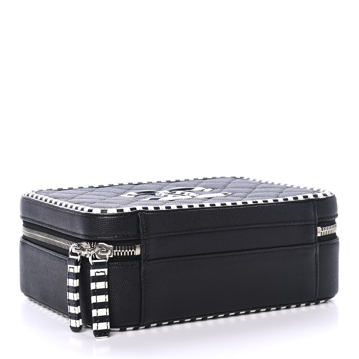Chanel Caviar Quilted Striped Medium CC Filigree Vanity Case Black White 3 of 4