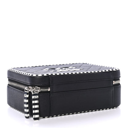 Chanel Caviar Quilted Striped Medium CC Filigree Vanity Case Black White 3 of 4