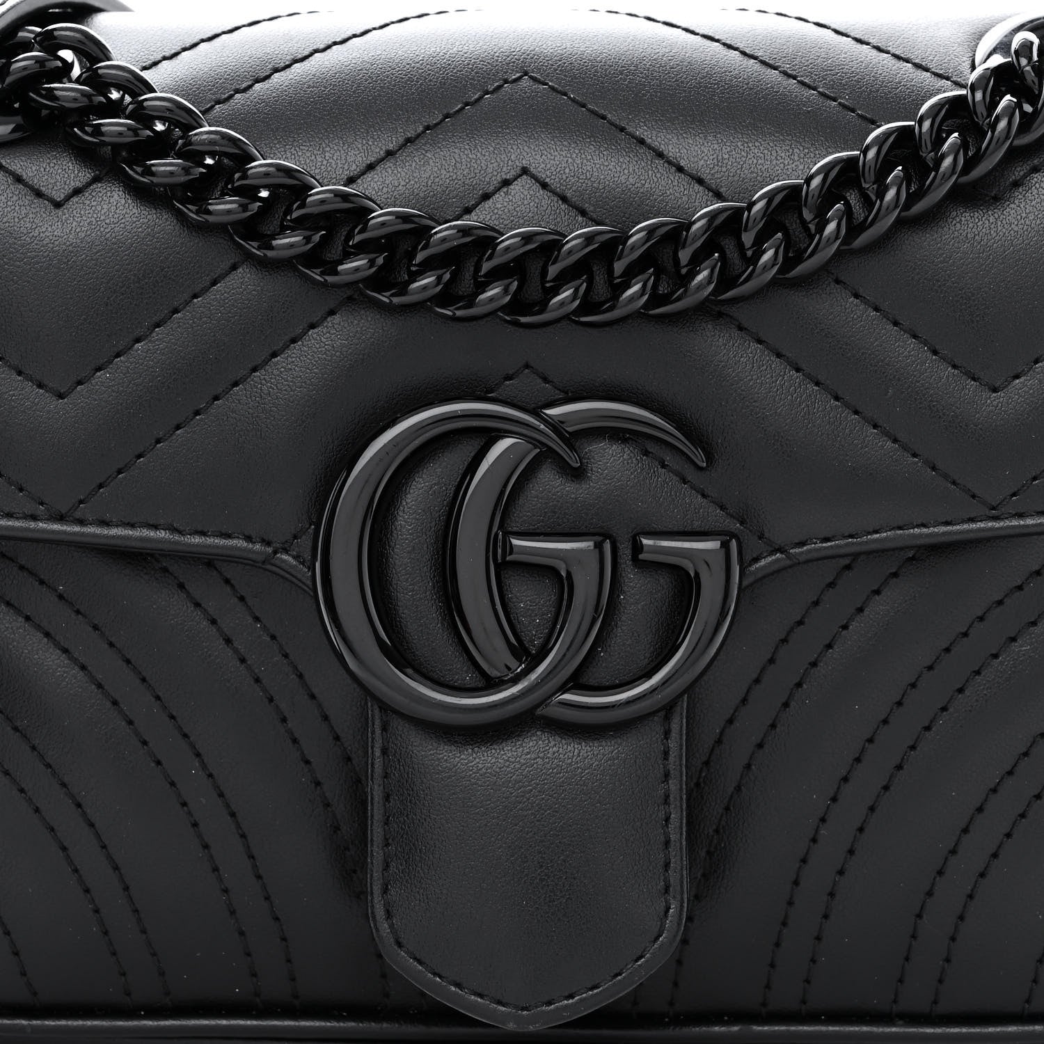 Gucci Calfskin Matelasse Monochrome Mini GG Marmont Shoulder Bag Black 8 of 11