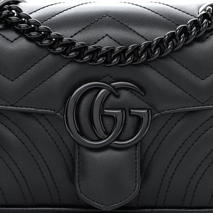 Gucci Calfskin Matelasse Monochrome Mini GG Marmont Shoulder Bag Black 8 of 11